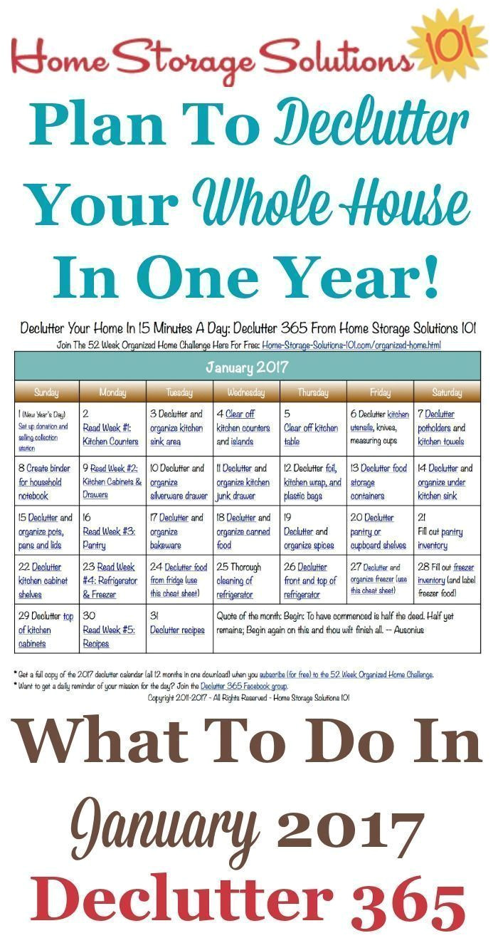 free printable january 2017 decluttering calendar with daily 15 minute missions follow the entire declutter