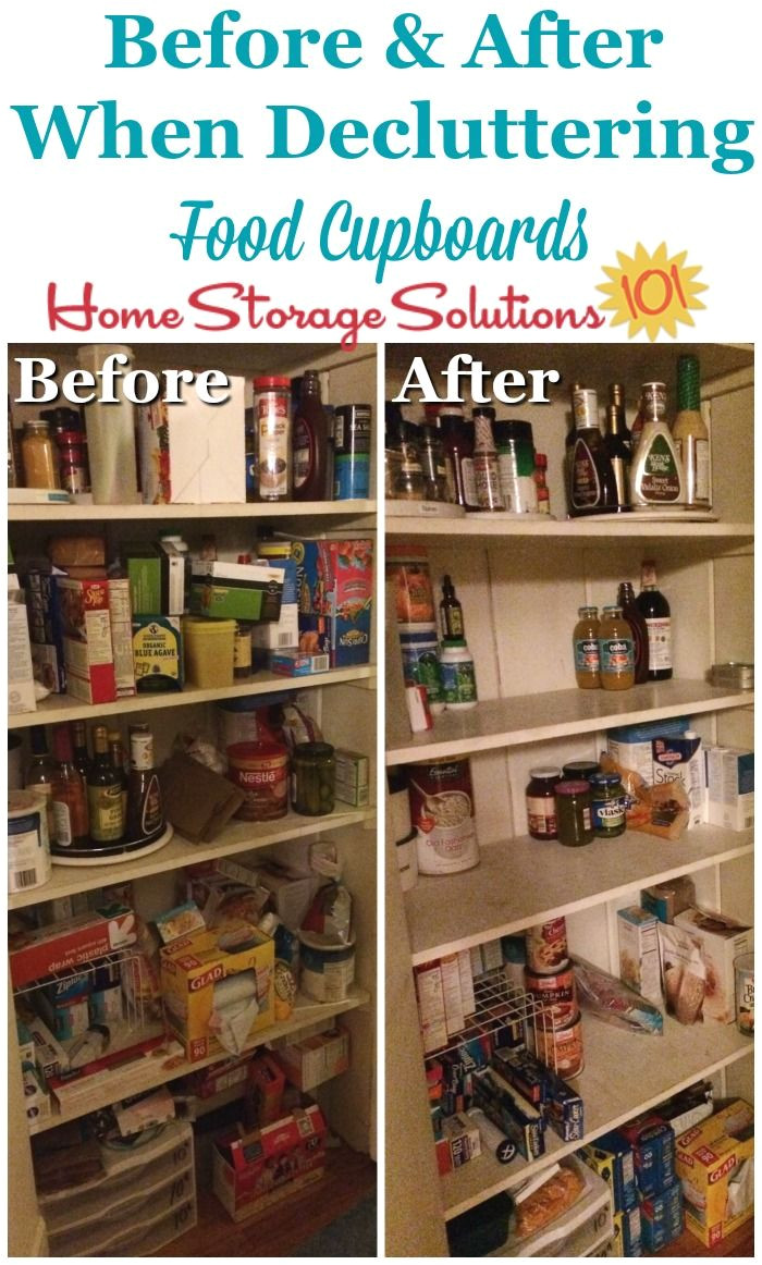 before and after when decluttering food storage areas pantries and food cupboards on