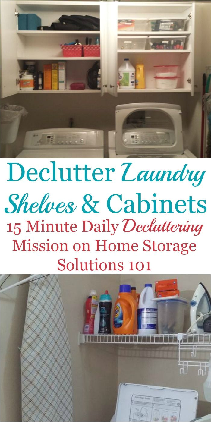 how to declutter laundry room shelves and cabinets part of the declutter365 missions