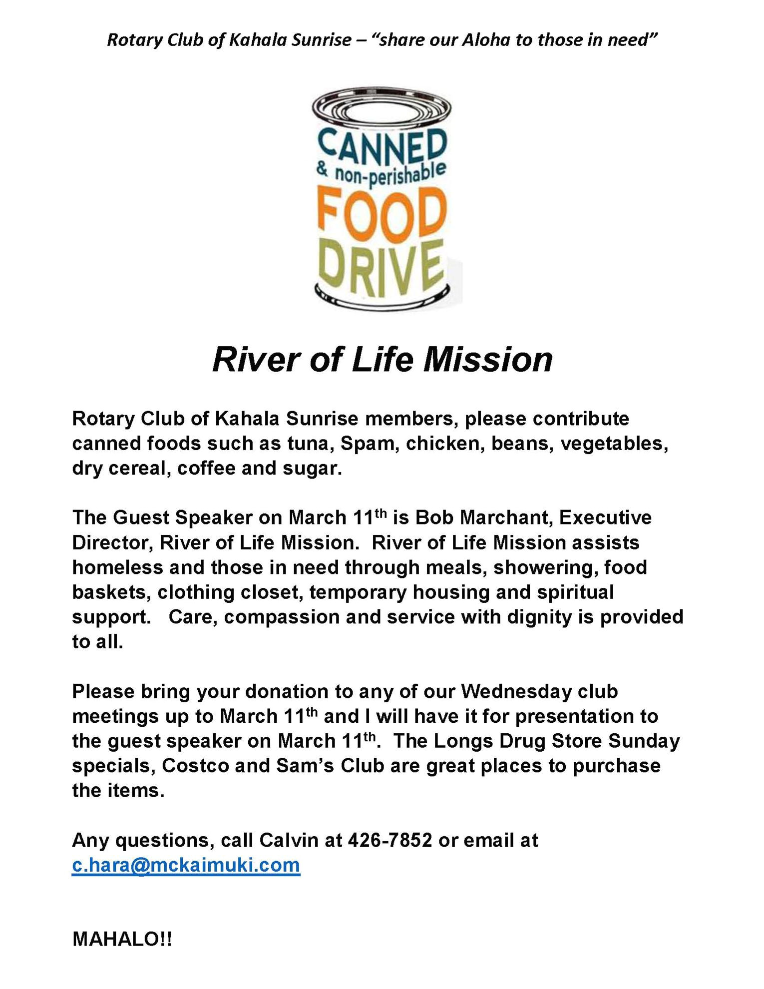 river of life mission food drive