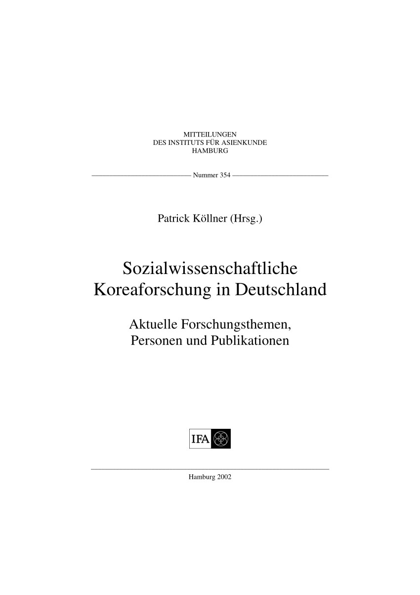 pdf sozialwissenschaftliche koreaforschung in deutschland aktuelle forschungsthemen personen und publikationen