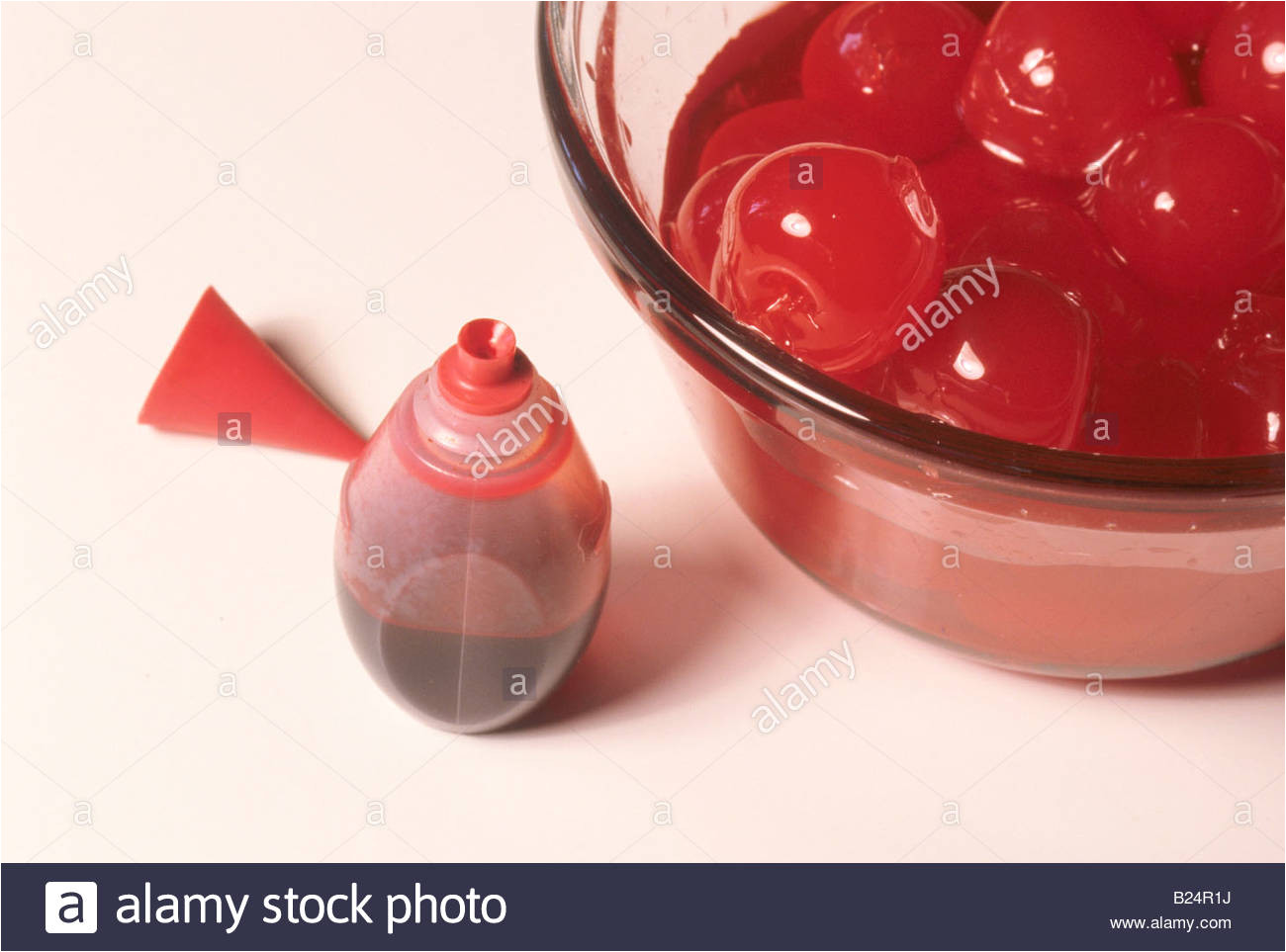 maraschino cherries red dye 40 and fdc red dye stock image