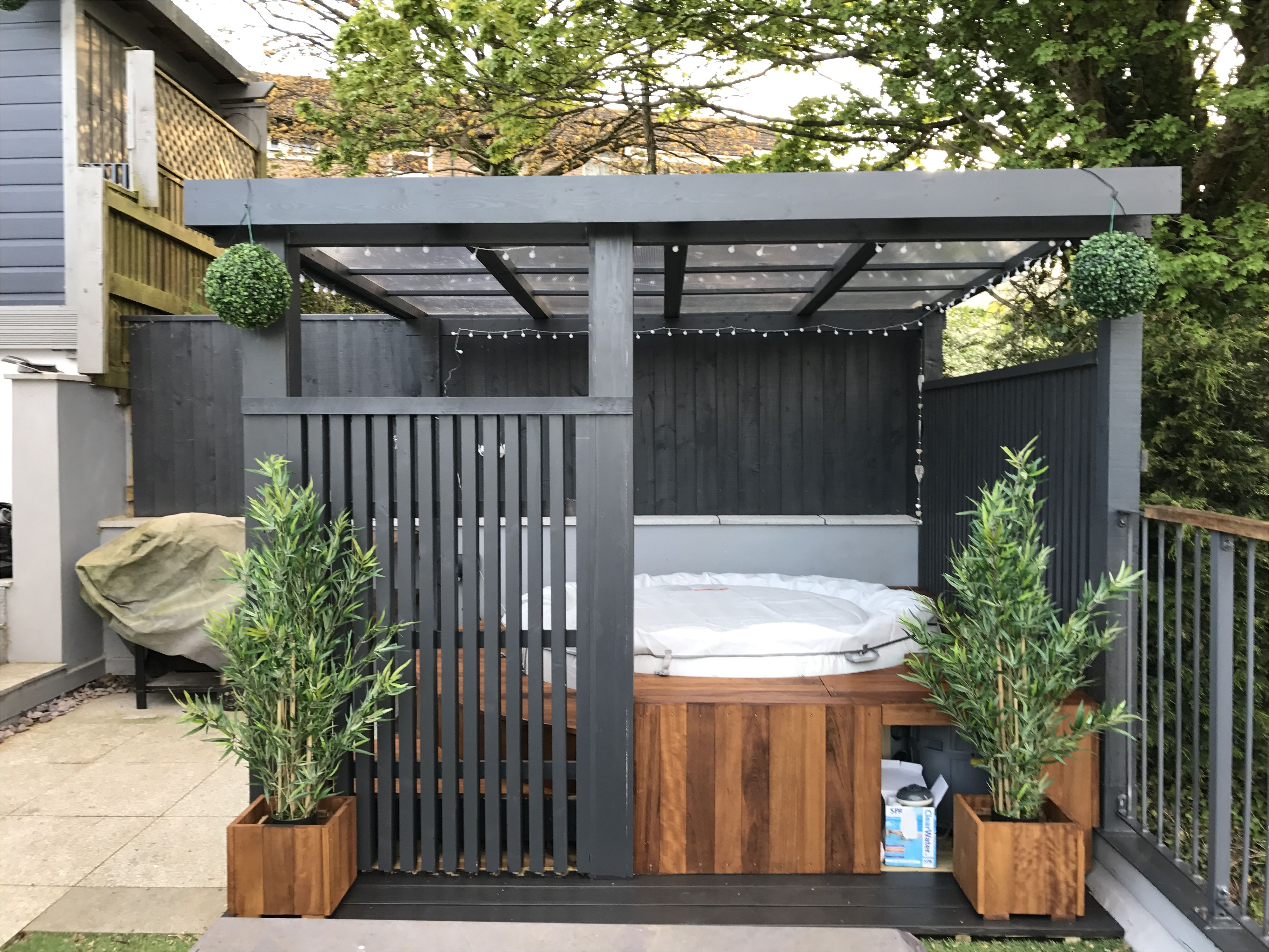 Hot Tub Designs and Layouts Modern Grey Pergola Lazy Spa Hot Tub Iroko Surround House Hot