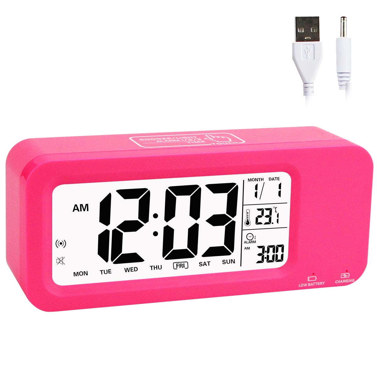 amazon com aitey alarm clock for kids talking digital clock with built in rechargeble battery 3 alarms low light sensor technology for girls and boys