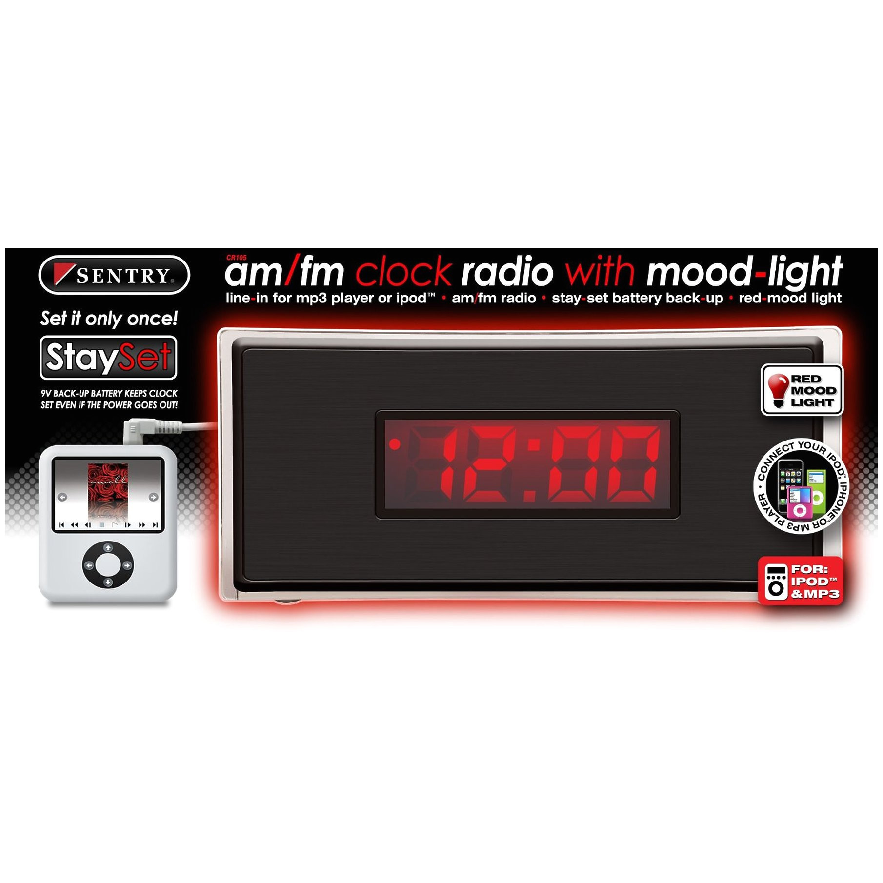 srt appliance parts cr105 sentry am fm radio clock with mood light