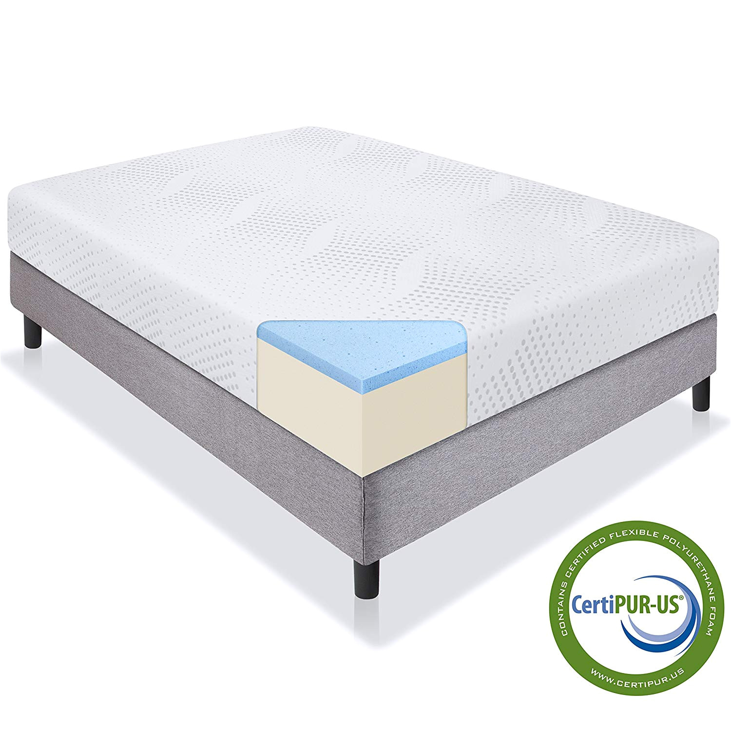 amazon com best choice products 10in full size dual layered gel memory foam mattress w certipur us certified foam home kitchen