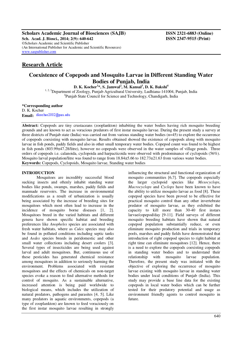 pdf mosquito larvae specific predation by native cyclopoid copepod species mesocylops aspericornis daday 1906