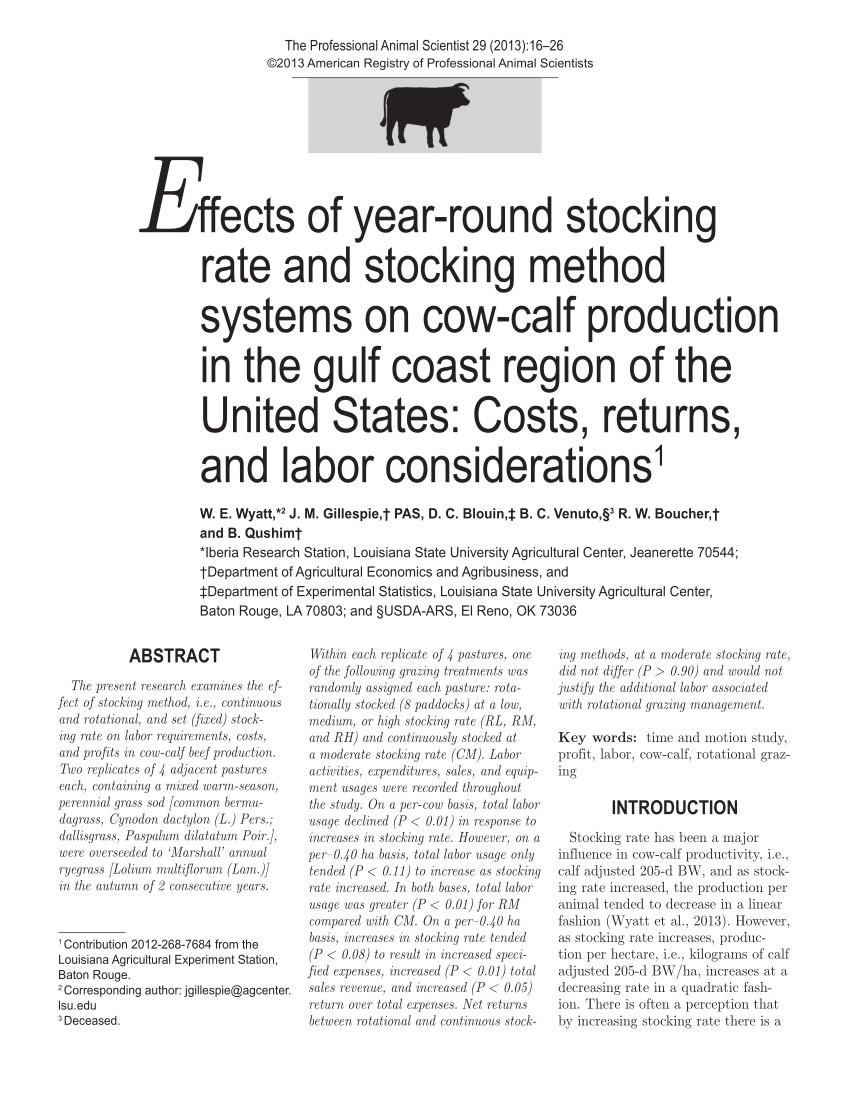 pdf effects of year round stocking methods and stocking rates on seasonal forage response and cow calf weight gain in the gulf coast region of the united