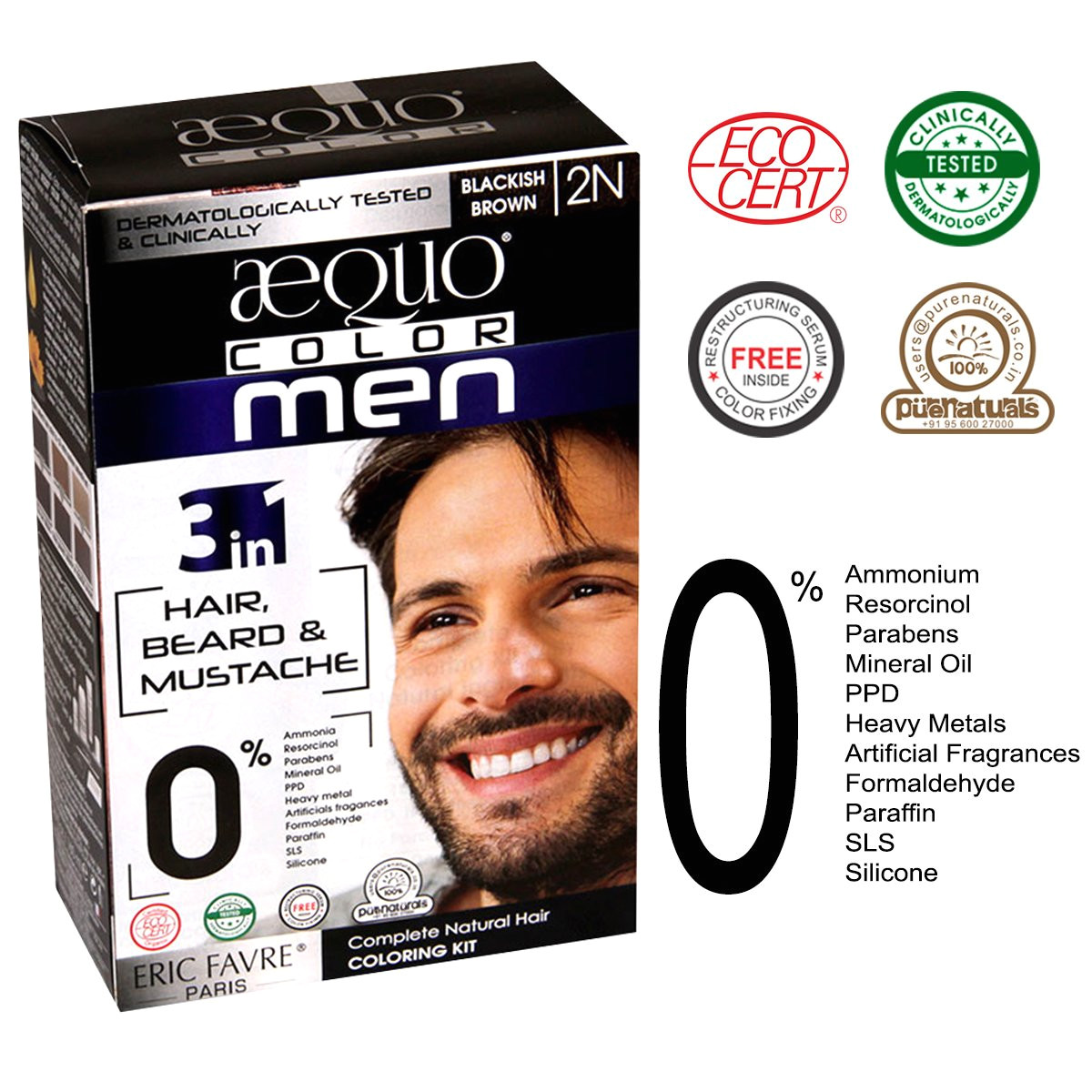 buy aequo organic 100 skin safe natural soft black beard and hair colour 2n no powder ppd ammonia free halal clinically certified online at low prices