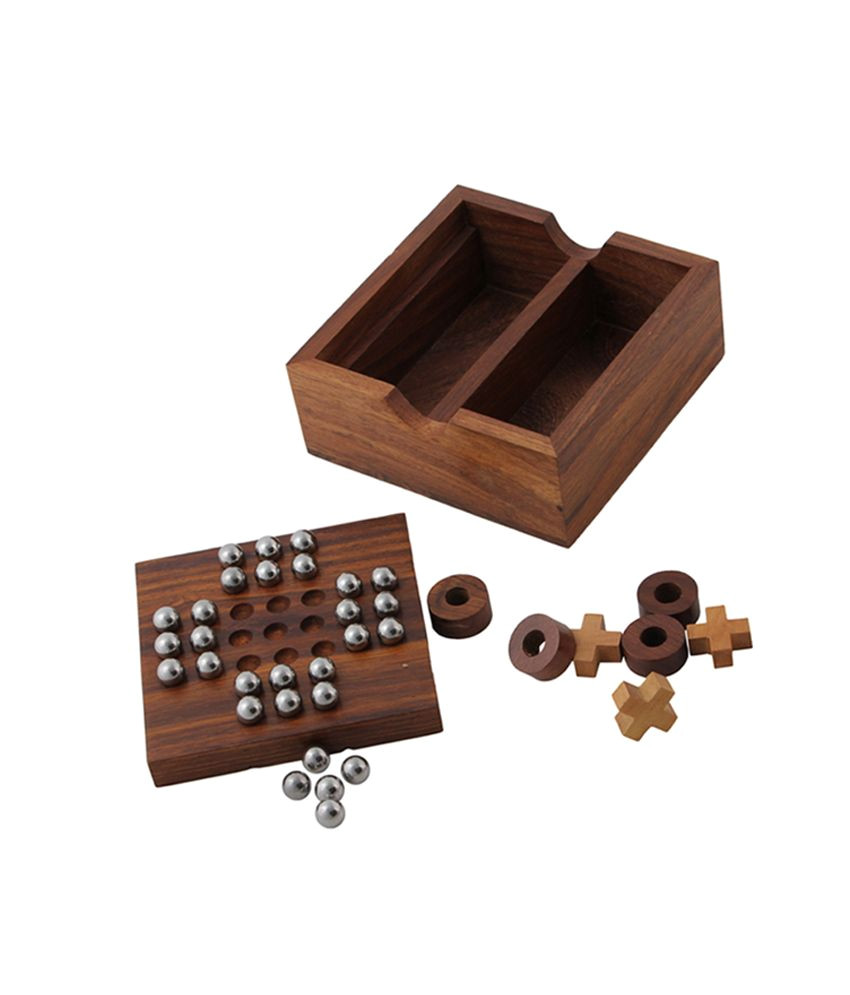 solitaire and tic tac toe wooden board game