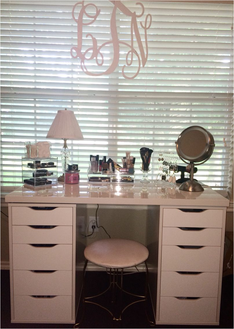 makeup vanity using ikea alex dupe drawers