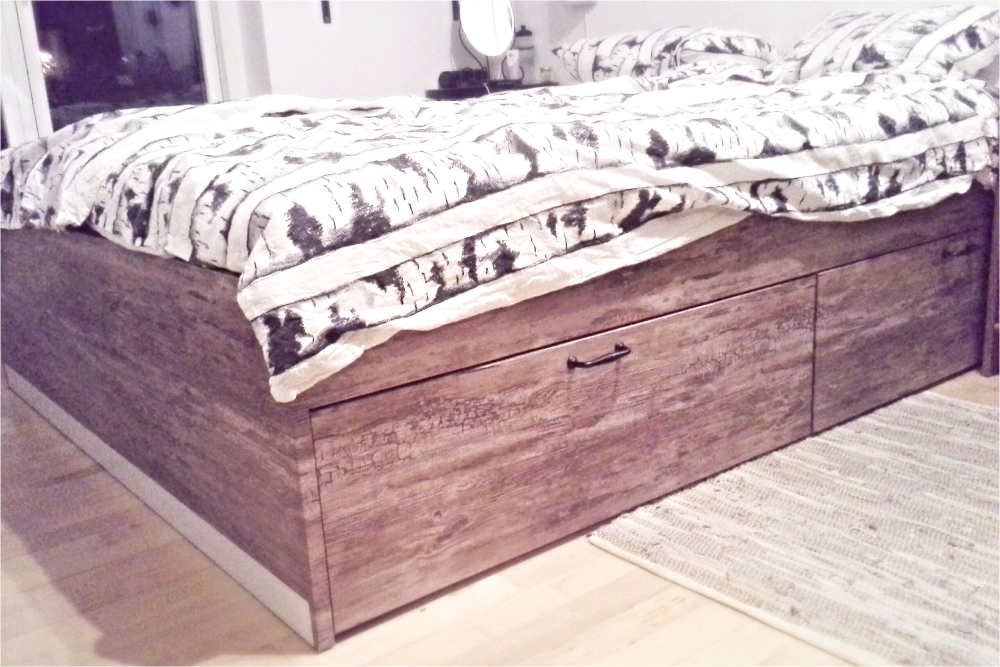 my new hacked ikea bed ikea brimnes with wood adhesive and foglavik handles