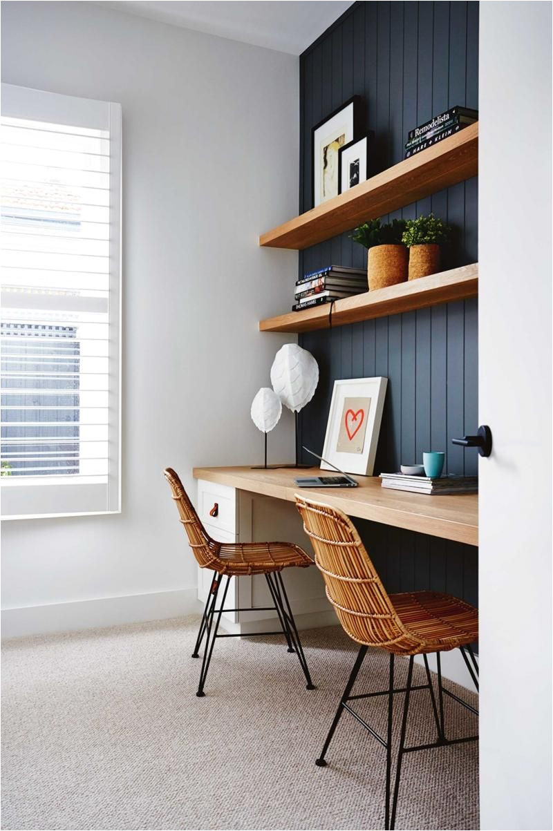 like dark paneled wall w natural wood shelves study perfection designed and styled by deanne jolly