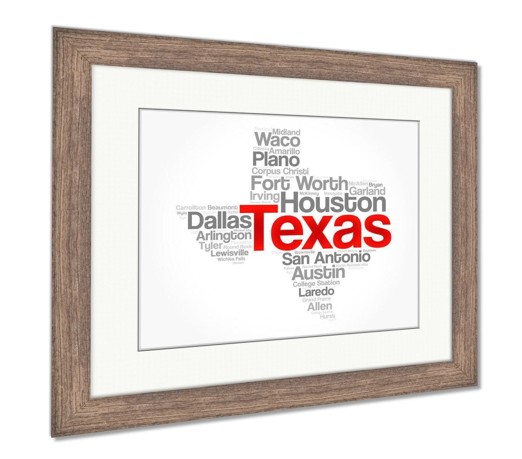 amazon com ashley framed prints list of cities in texas usa state word cloud wall art home decoration color 30x35 frame size rustic barn wood frame