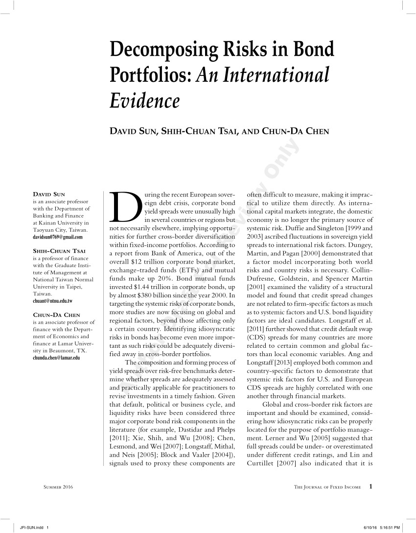pdf decomposing risks in bond portfolios international evidence