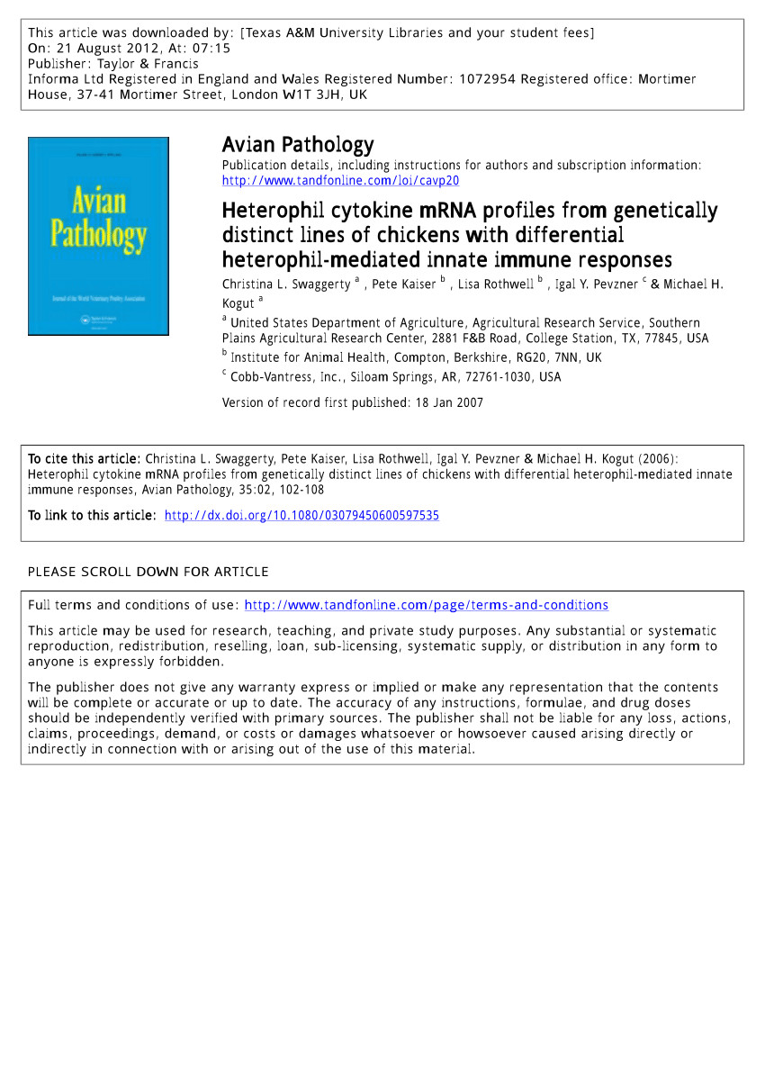 pdf heterophil cytokine mrna profiles from genetically distinct lines of chickens with differential heterophil mediated innate immune responses