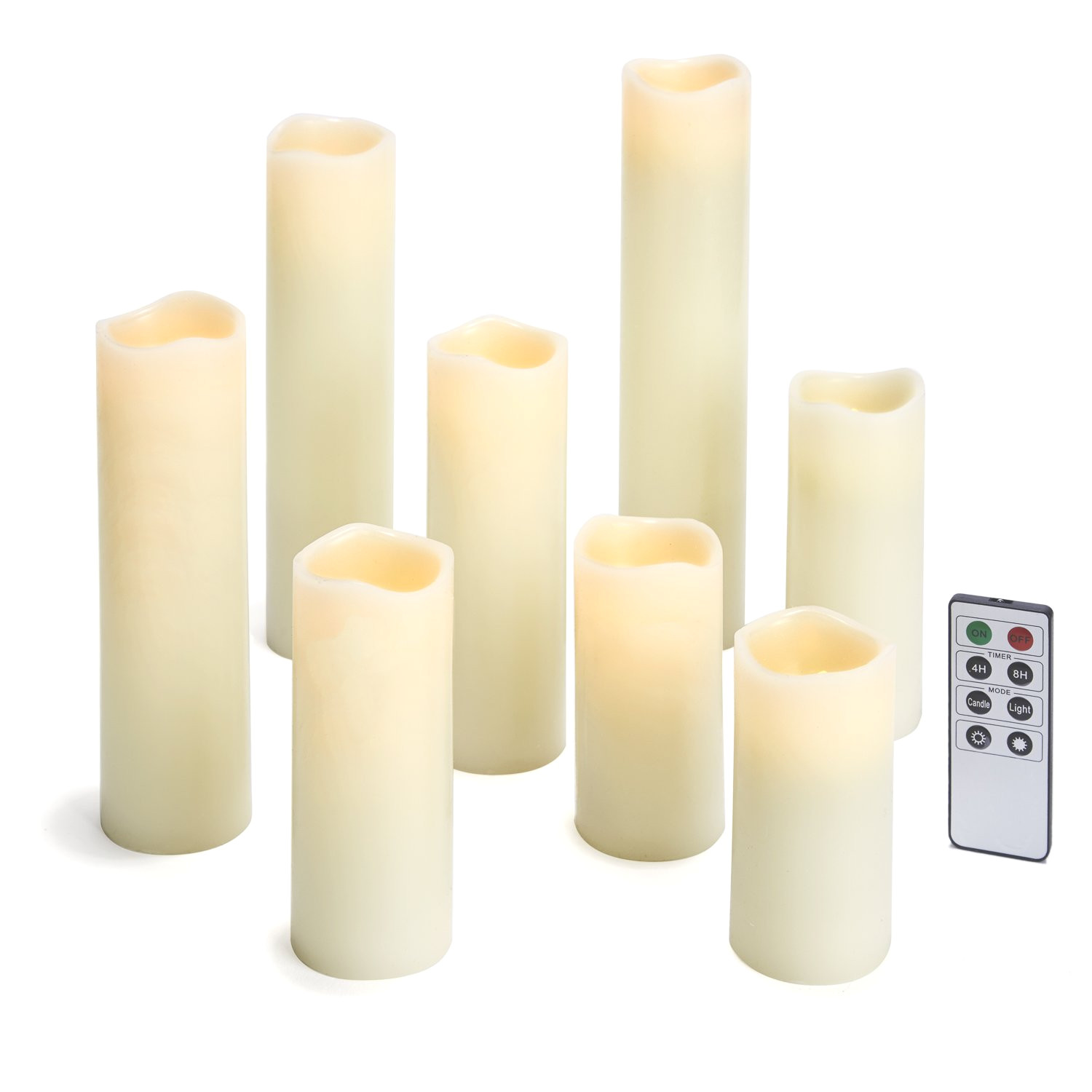 amazon com 8 ivory slim flameless candles with warm white leds smooth finish assorted sizes remote and batteries included home improvement