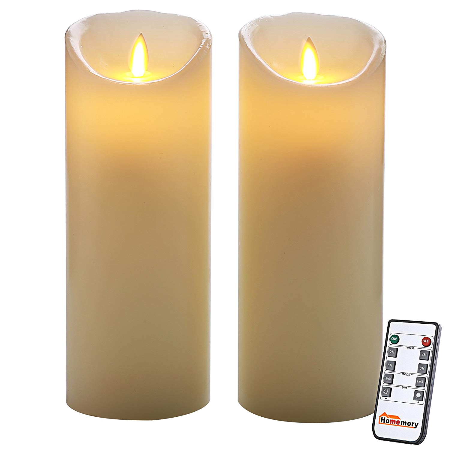 amazon com homemory 9 inch flameless timer candle with remote pack of 2 realistic led flickering votive candle power by battery electric pillar candle
