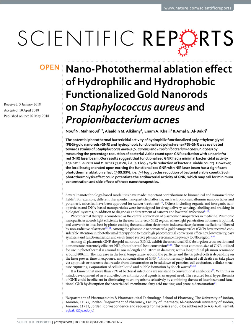 pdf photothermal killing of staphylococcus aureus using antibody targeted gold nanoparticles