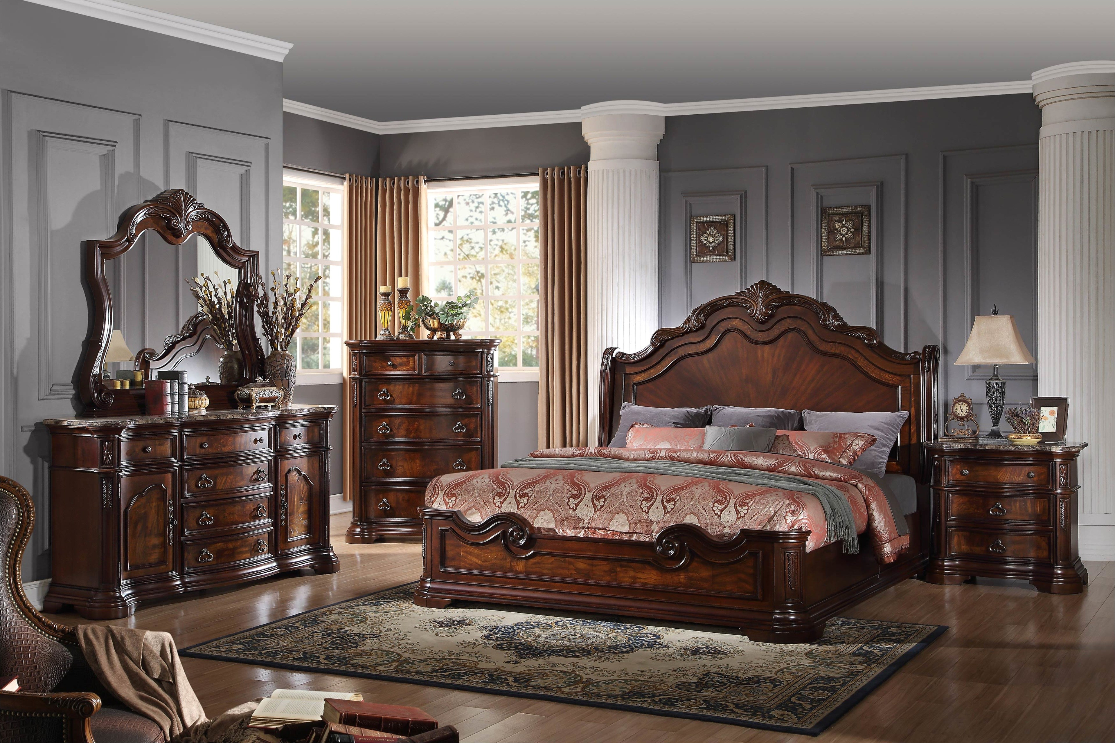 b1003 barney s traditional walnut with marble panel bedroom set 3 sizes