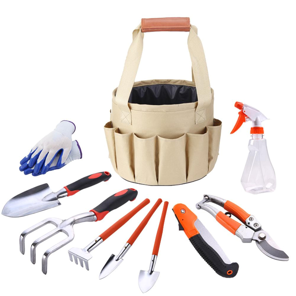 10pcs set garden kit gloves rake fork pickaxe spade shovel knife water spray bottle garden