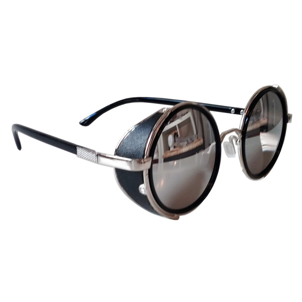 Leather Side Shields for Glasses Sunglasses Round Sunglasses Silver Frames Mirrored Lenses Side Shields