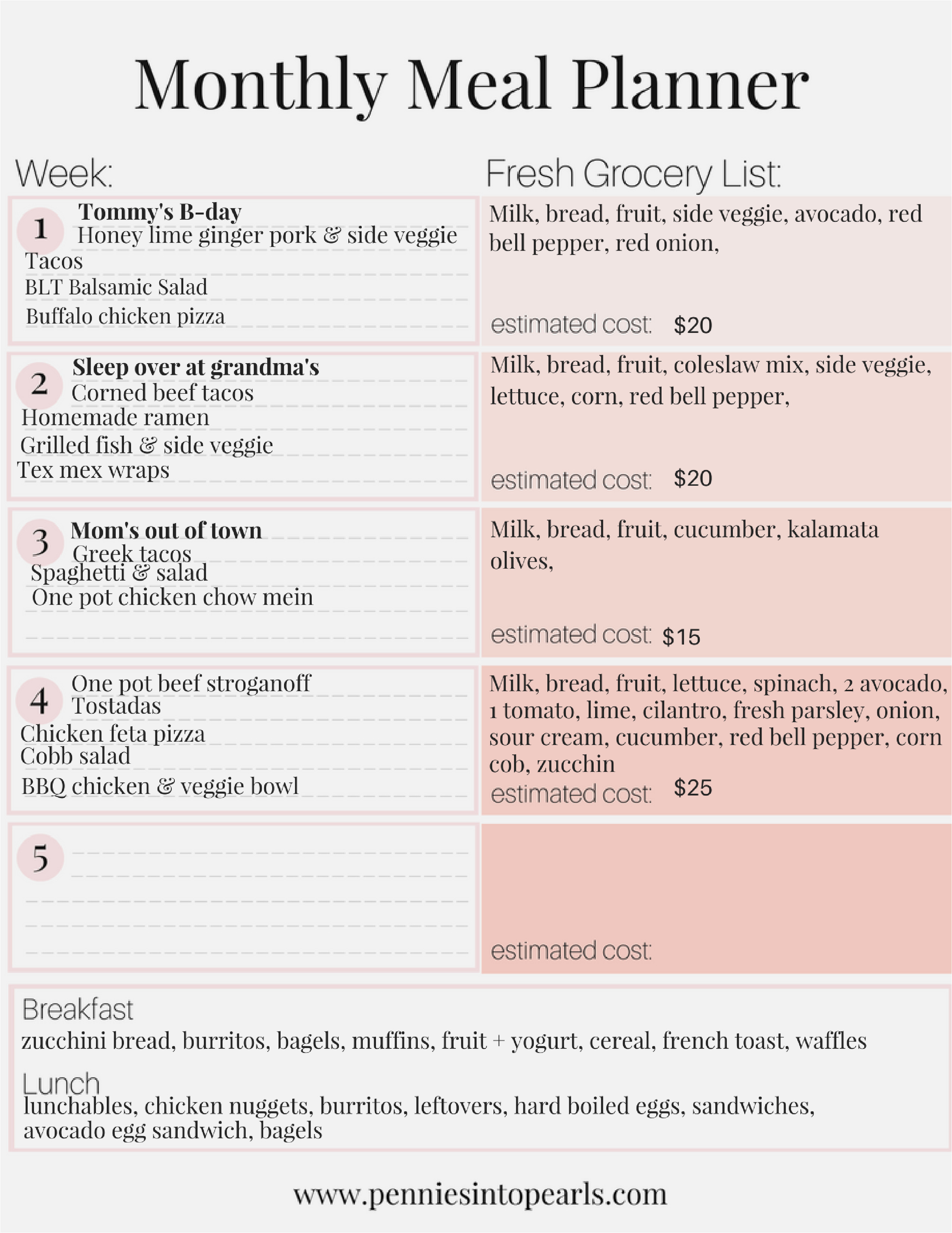 Living Well Spending Less Meal Plan 300 Monthly Meal Plan On A Budget Free Printable