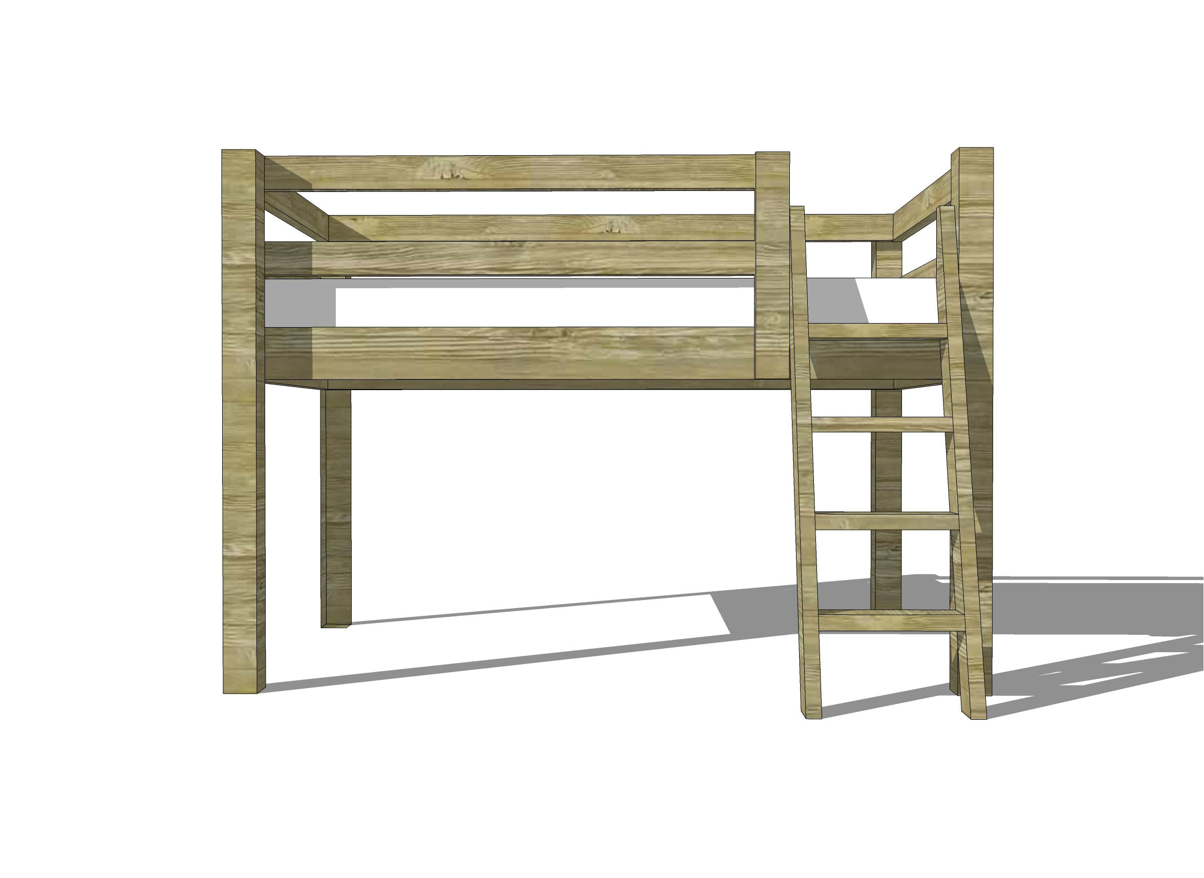 a simple wooden loft bed