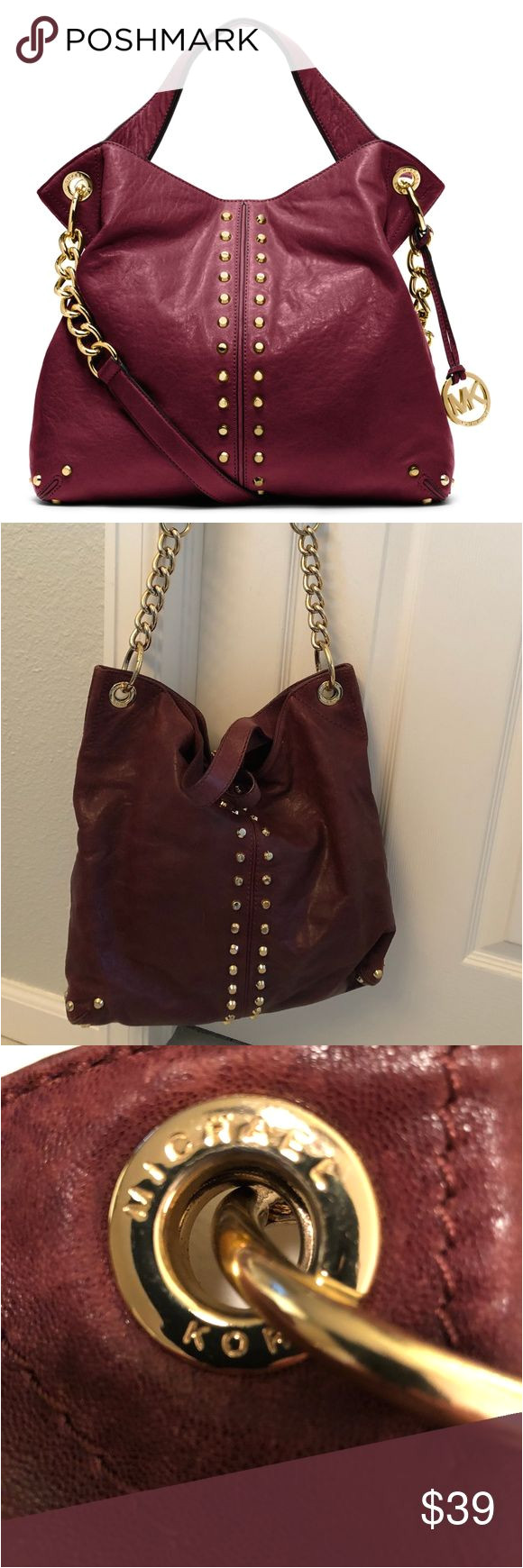 michael kors astor leather studded hobo authentic michael kors astor studded handbag with gold hardware color is a deep purple 2 shoulder straps and