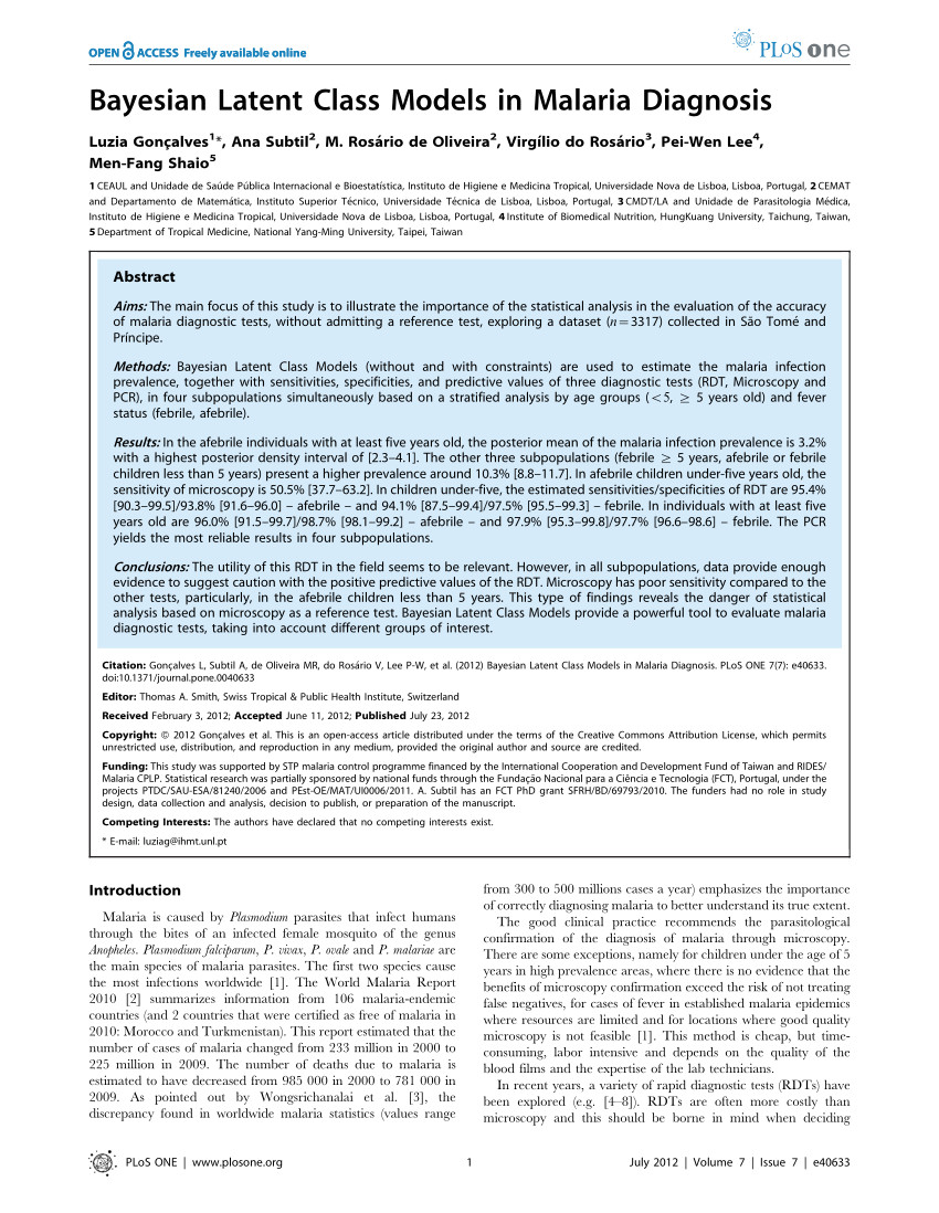 pdf bayesian latent class models in malaria diagnosis