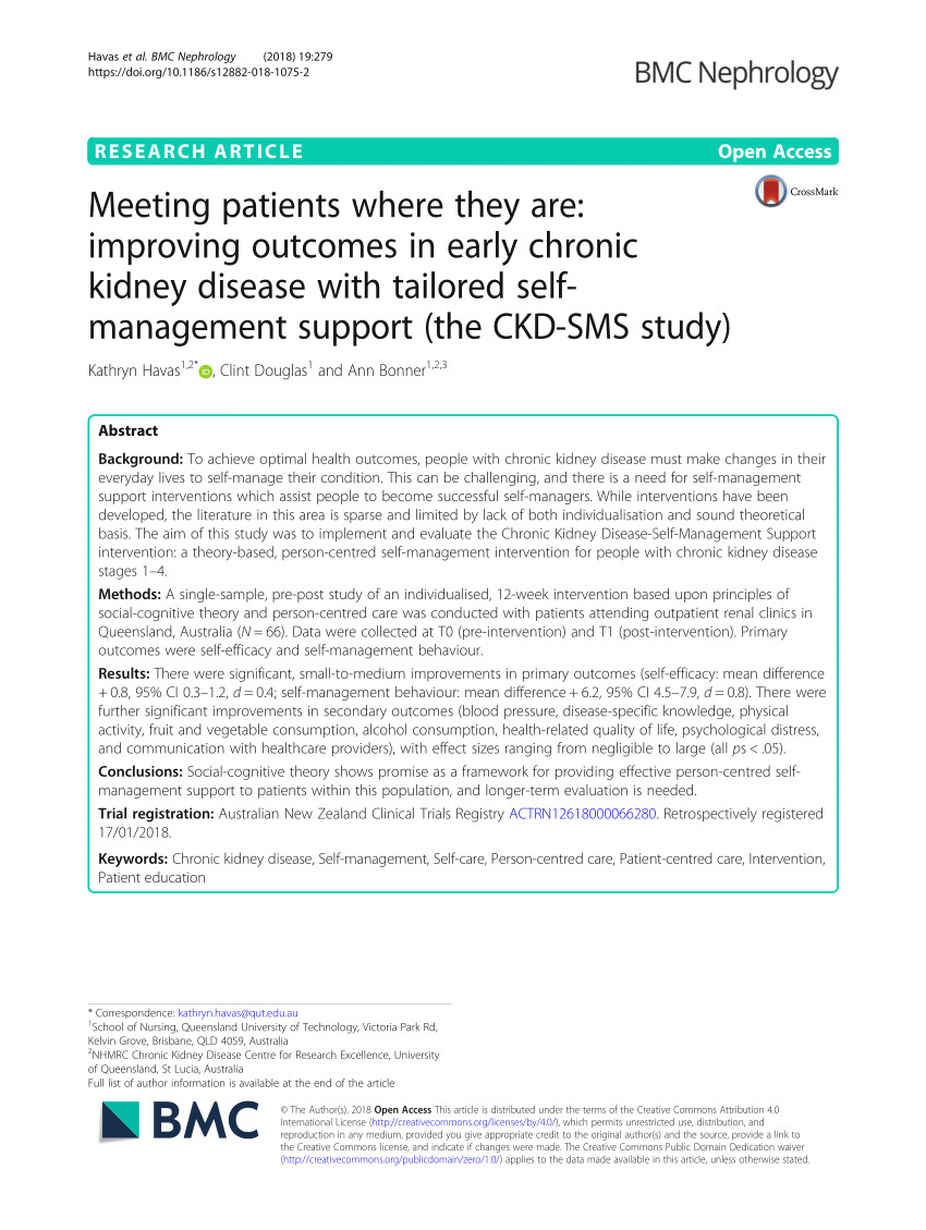 pdf meeting patients where they are improving outcomes in early chronic kidney disease with tailored self management support the ckd sms study