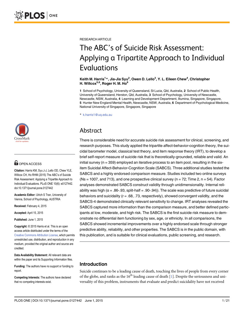 pdf the abc s of suicide risk assessment applying a tripartite approach to individual evaluations