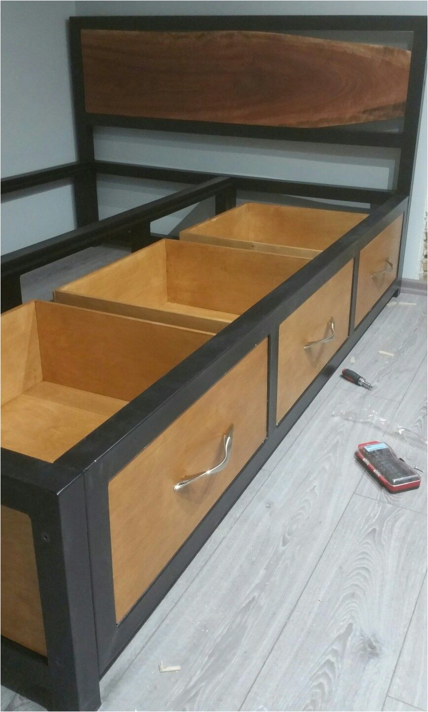 steel frame bed with storage live edge headboard bedframes