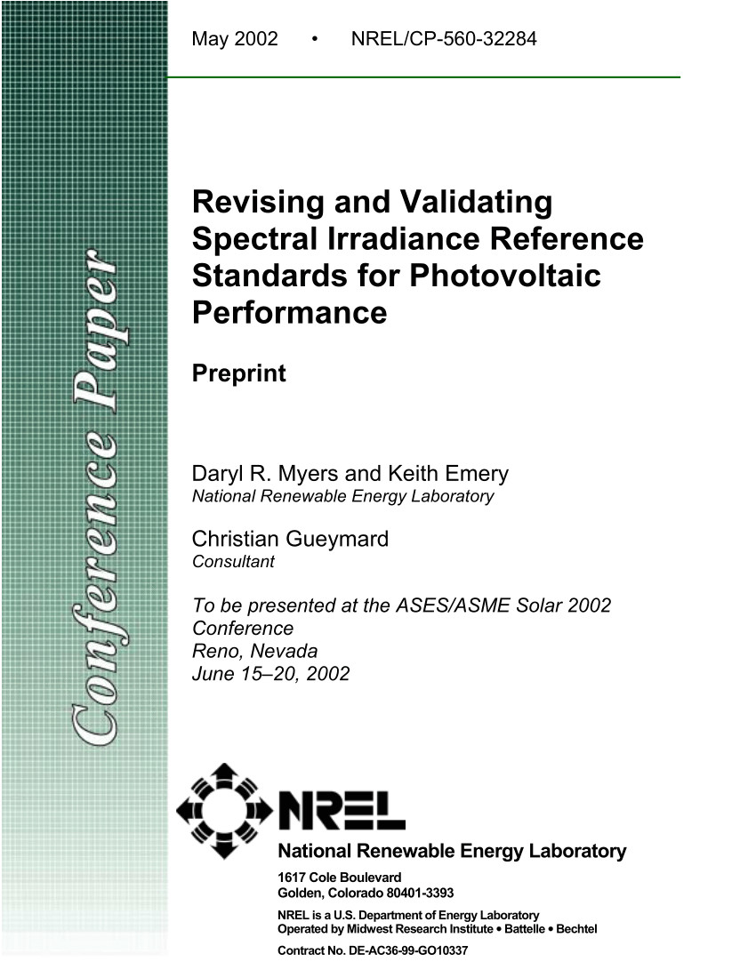 pdf revising and validating spectral irradiance reference standards for photovoltaic performance evaluation