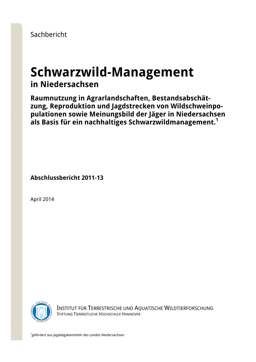 pdf schwarzwild management in niedersachsen raumnutzung in agrarlandschaften bestandsabschatzung reproduktion und jagdstrecken von