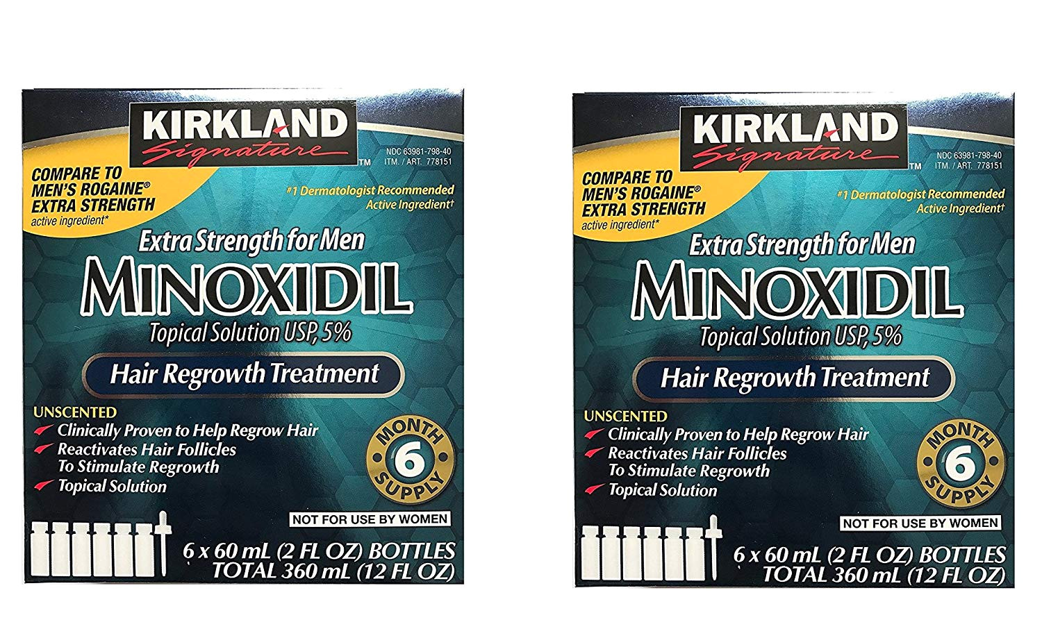 amazon com kirkland minoxidil 5 percent extra srength uyfzax hair regrowth for men 6 month supply 2 ounce bottle 6 count 2 pack health personal