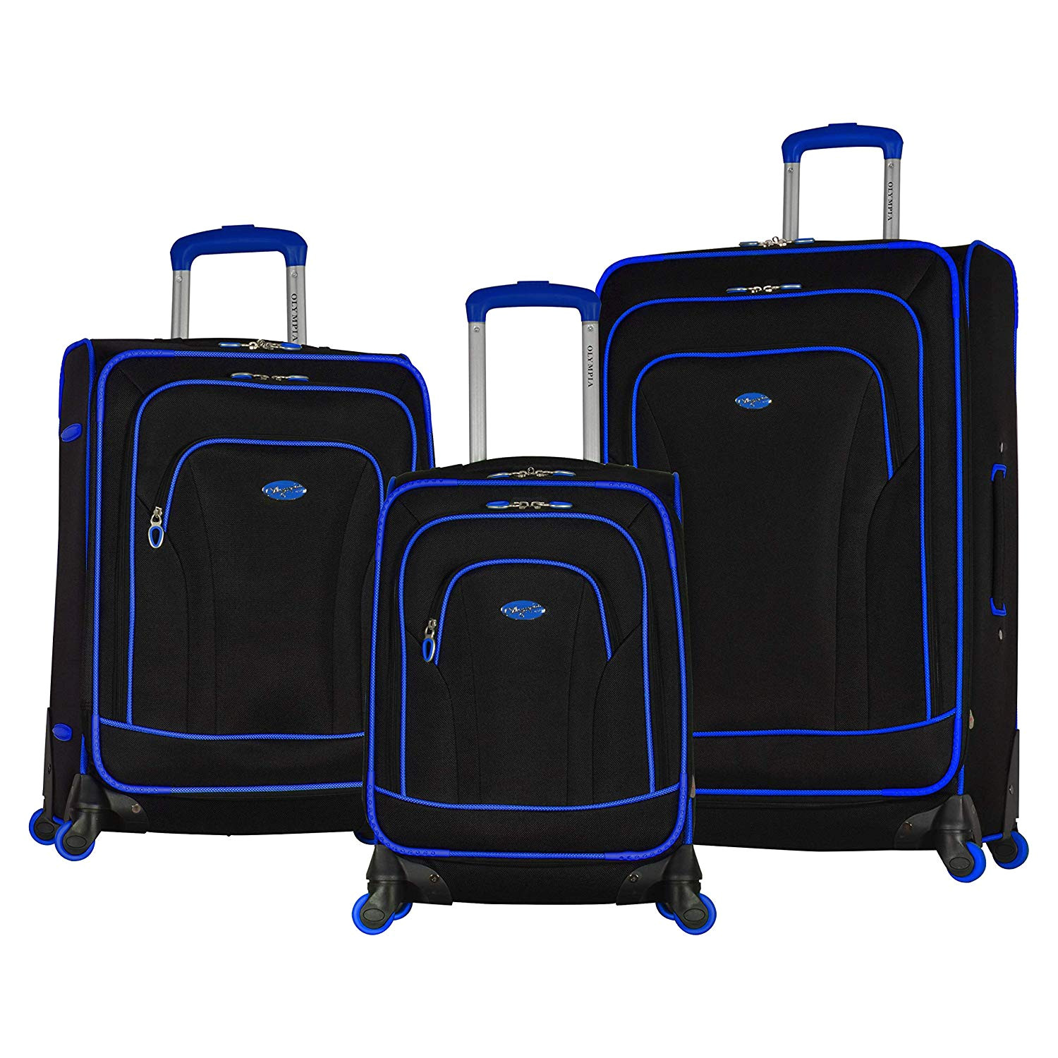 amazon com olympia santa fe 3 piece softside spinner luggage set 21 25 29 black blue luggage sets