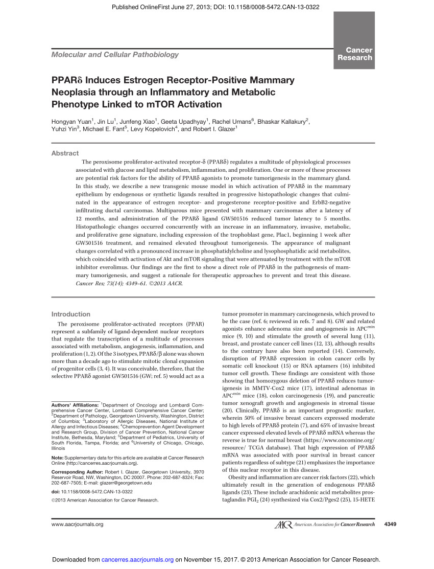 pdf induction of metastatic gastric cancer by peroxisome proliferator activated receptori activation