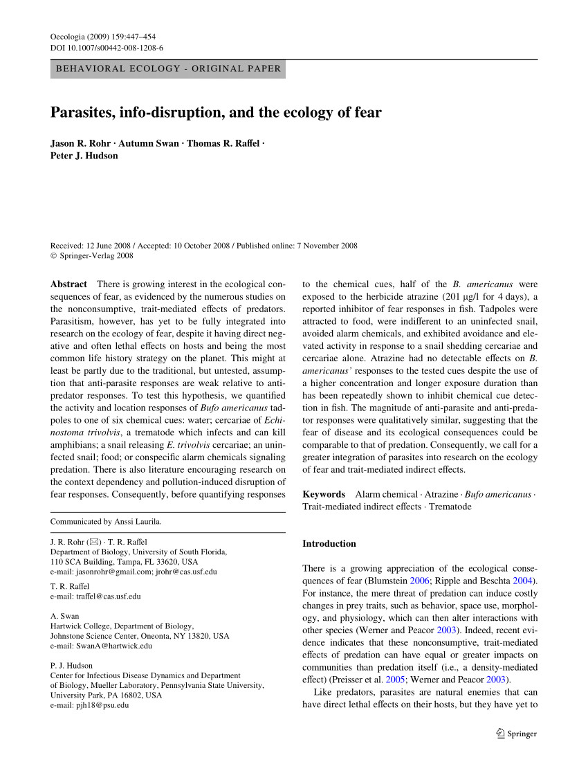 pdf parasites info disruption and the ecology of fear