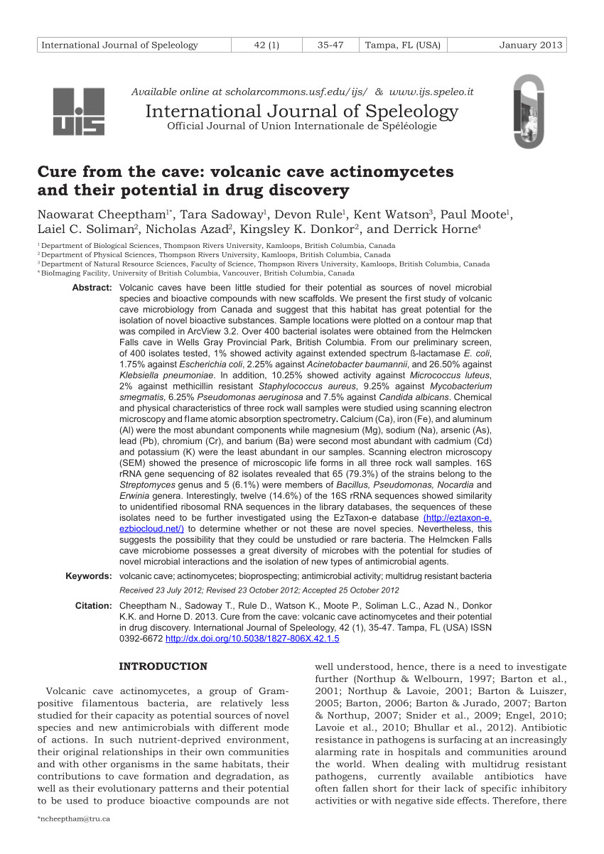 pdf cure from the cave volcanic cave actinomycetes and their potential in drug discovery