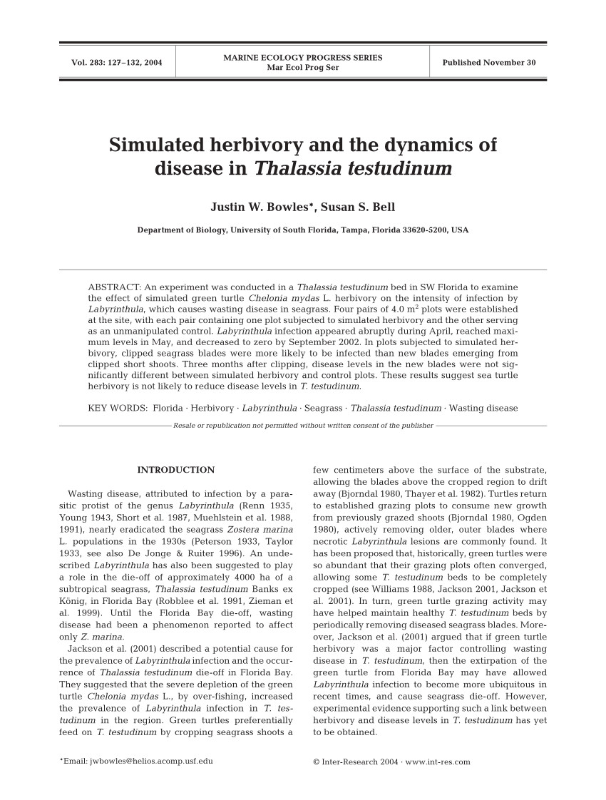 pdf the effects of labyrinthula sp infection salinity and light on the production of phenolic compounds in thalassia testudinum