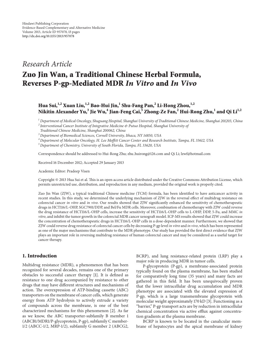 pdf zuo jin wan a traditional chinese herbal formula reverses p gp mediated mdr in vitro and in vivo