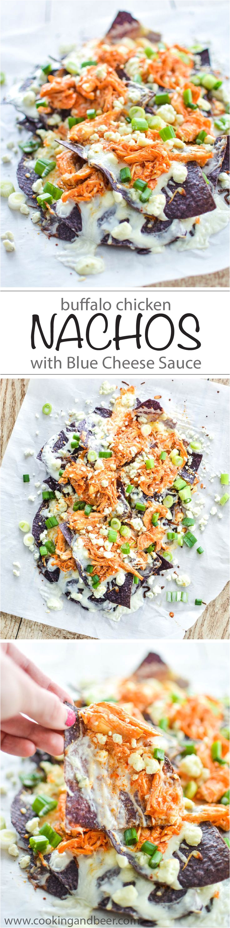 buffalo chicken nachos with blue cheese sauce