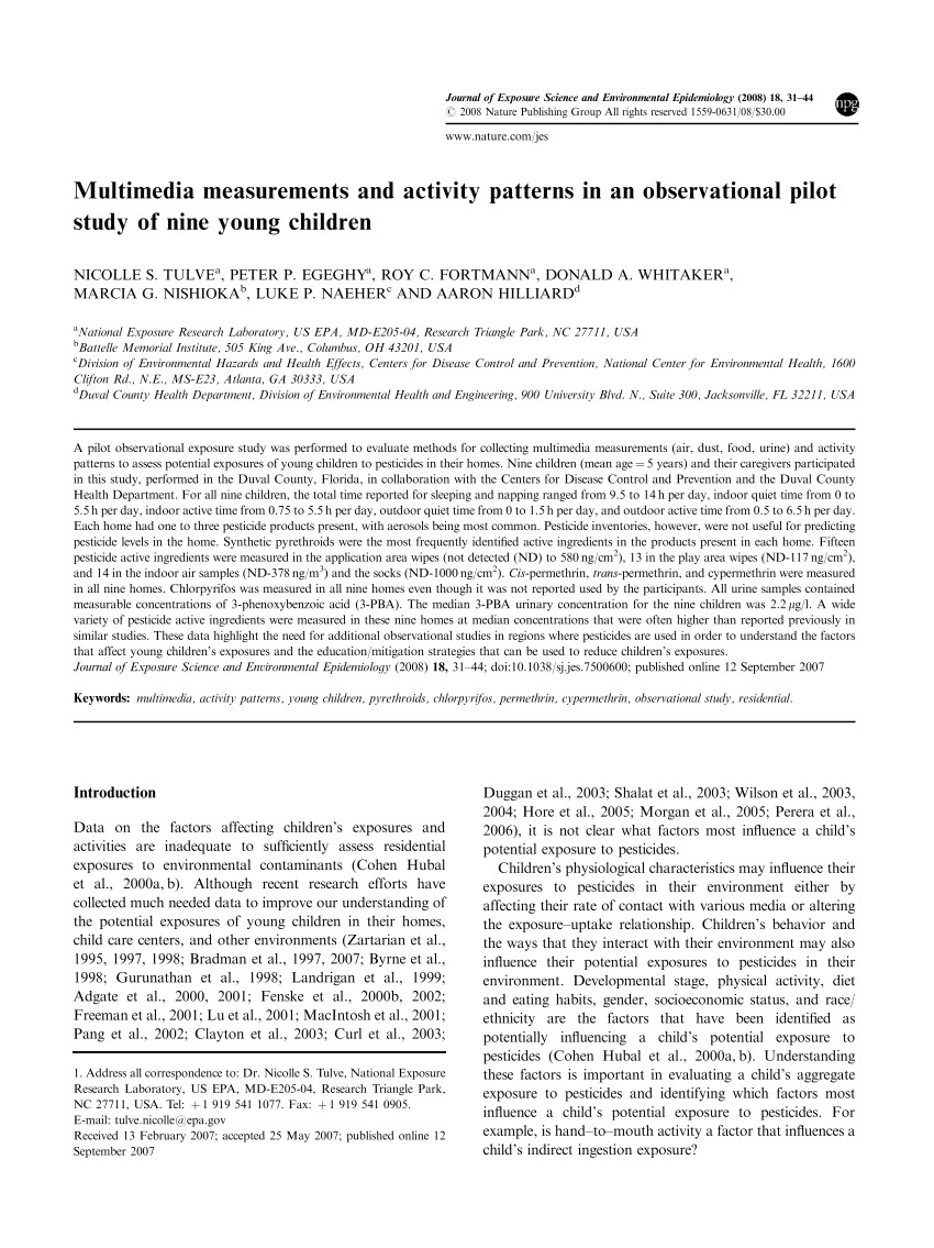 pdf multimedia measurements and activity patterns in an observational pilot study of nine young children