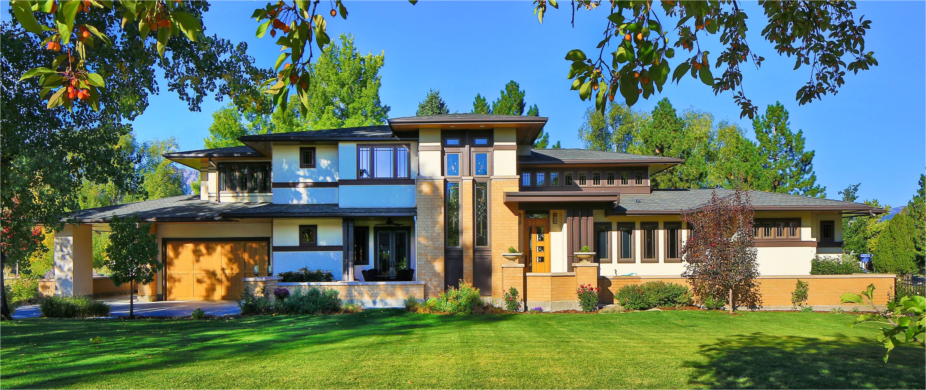 custom frank lloyd wright style house front elevation