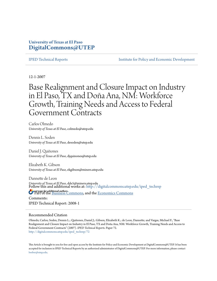 pdf base realignment and closure impact on industry in el paso tx and doa a ana nm workforce growth training needs and access to federal government