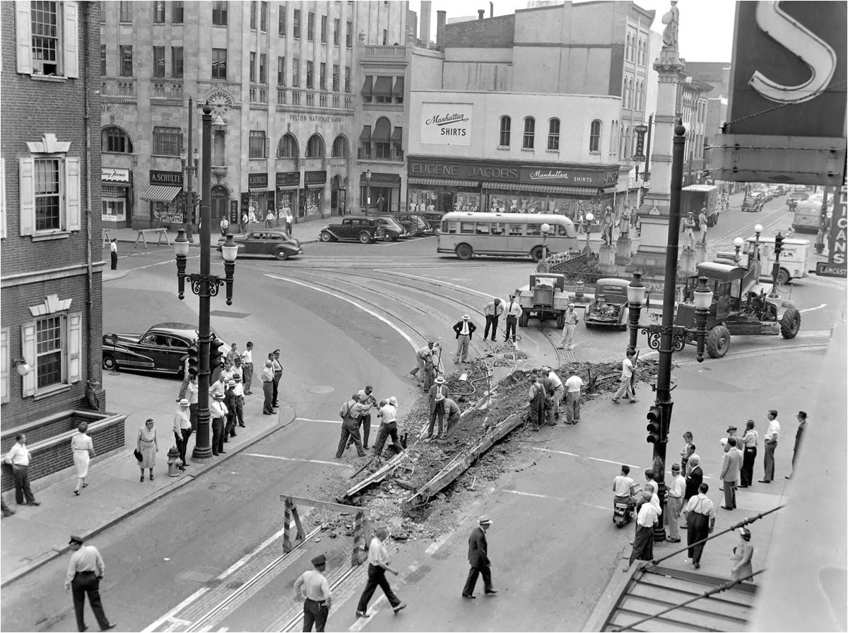 digging up trolley tracks penn square