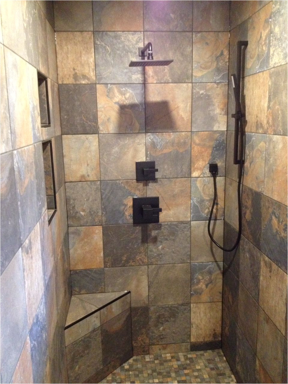 slate tile black accessories black tile trim doorless shower