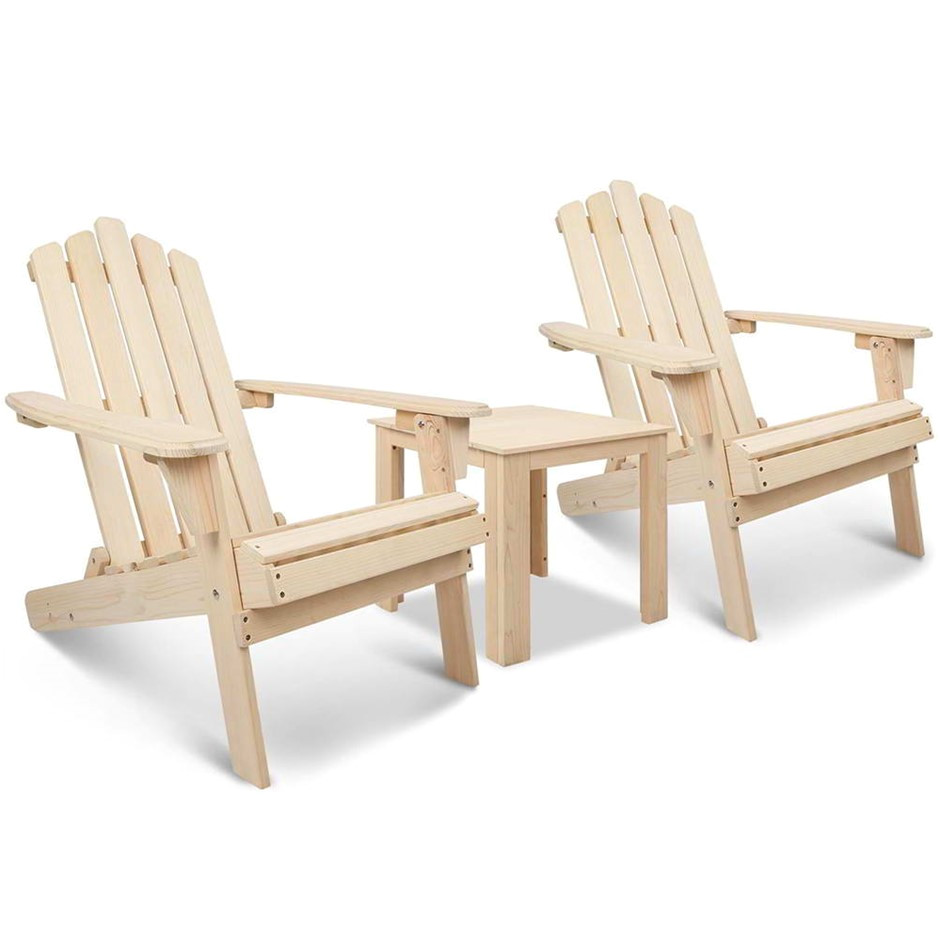 gardeon 3 piece wooden outdoor beach chair and table set