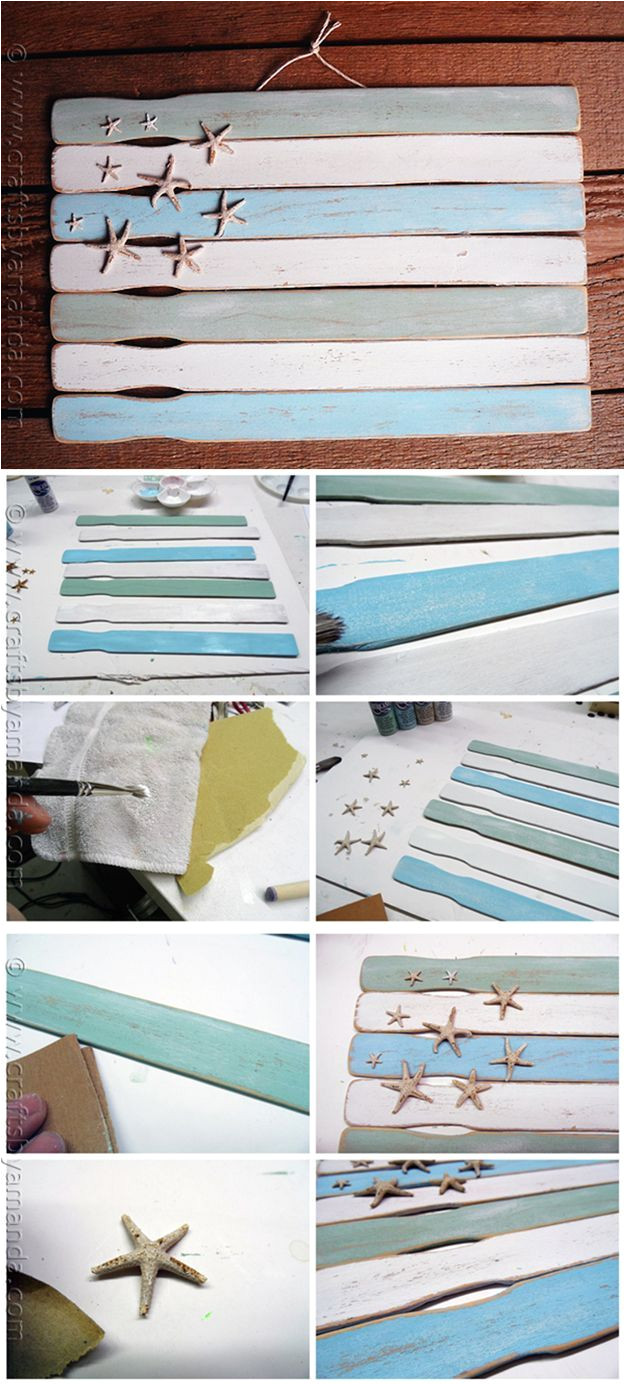 easy paint stick flag wall decor ideas weathered paint stick beach flag by diy ready